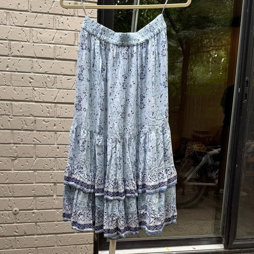 Chic Light Blue Floral A-Line Skirt - Picture 3 of 4
